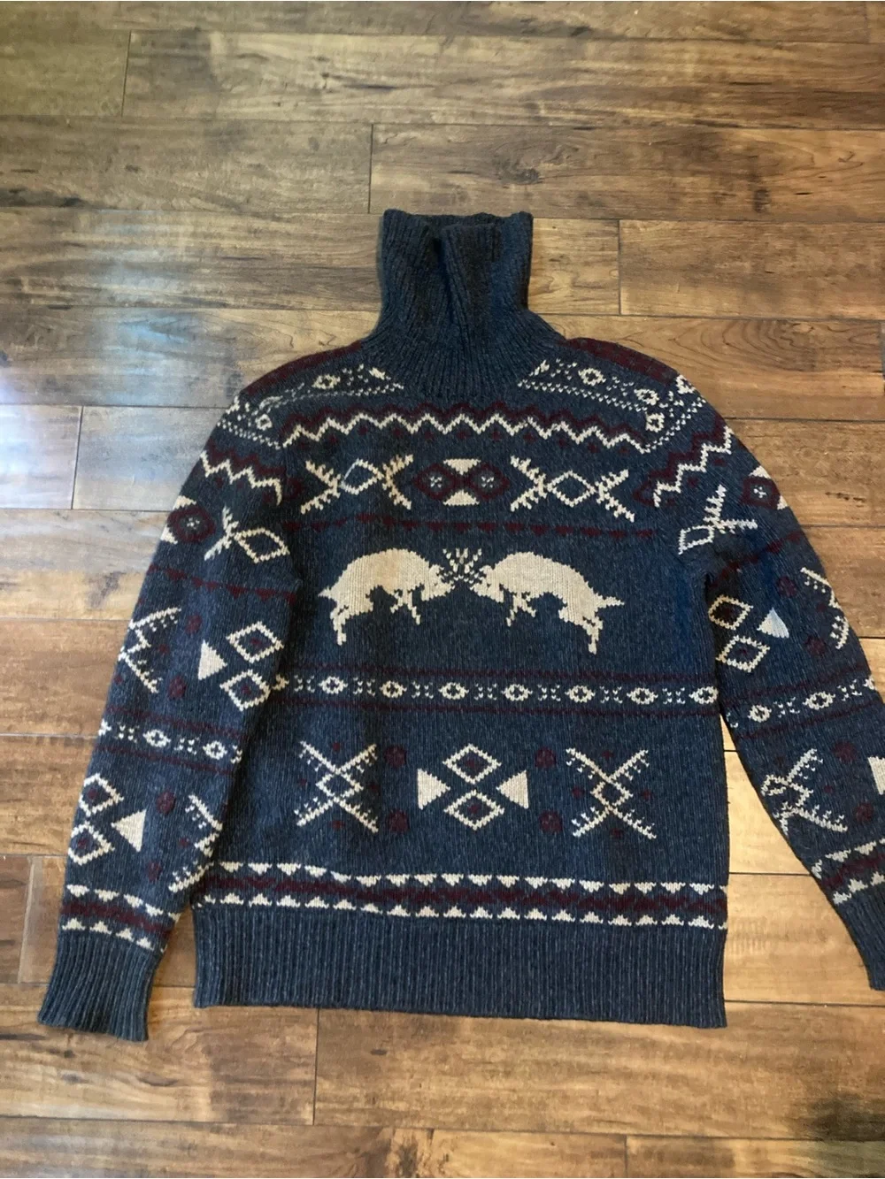 Ralph Lauren Polo Navy Turtleneck sweater with Cream and Burgundy Fair Isle Mot